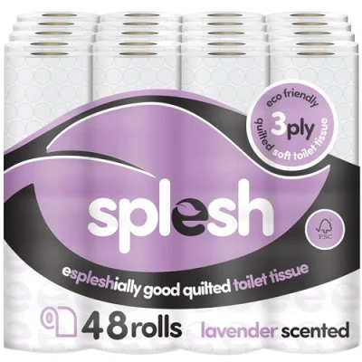 Image of Splesh by Cusheen 3 ply Toilet Roll Lavender Fragrance (48 Pack) Soft, Quilted Bulk Rolls, Tissue and Loo Rolls Eco Friendly Paper Sustainably Crafted in The UK
