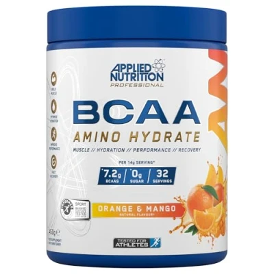 Image of Applied Nutrition BCAA Powder Branched Chain Amino Acids BCAAs Supplement, Hydrate Intra Workout &amp; Recovery Energy Drink (450g 32 Servings) (Orange Mango)