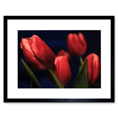 Image of Wee Blue Coo Tulips Red Flowers Bloom Art Framed Wall Print