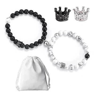 Image of Rhdun Magnetic Bracelets for Couples, King &amp; Queen Crown His and Her Matching Long Distance Relationship Gifts Boyfriend Girlfriend on Anniversary Jewelry Women Men