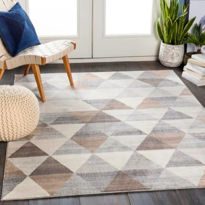 Image of Livabliss Boise Geometric Rug Scandi Area Rugs Living Room 200x274 cm, Dining, Kitchen Neutral, Abstract Patterned Rugs, Boho Style, Easy Care Pile Large Rug, Neutral Ivory and Grey