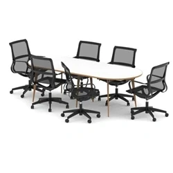 Image of Oslo 2400mm Oval Boardroom Table Wood Edge White/White + 6 Mesh Chairs