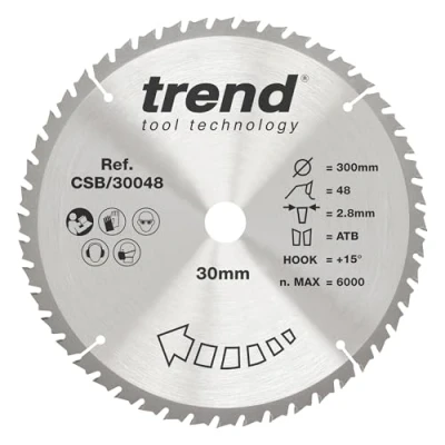 Image of Trend Wood Circular Saw Blade, 300mm Diameter, 30mm Bore, 48 Teeth, TCT, 2.8mm Kerf, +15 Hook, CSB/30048