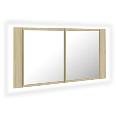 Image of vidaXL LED Bathroom Mirror Cabinet Indoor Washroom Vanity Wall Furniture Frame Unit Storage Chipboard with RGB Light 90x12x45 cm Sonoma Oak