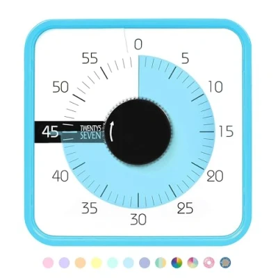 Image of TWENTY5 SEVEN Countdown Timer 7.5 inch; 60 Minute 1 Hour Visual Classroom Teaching Tool Office Meeting, Mechanical Clock for Kids Exam Time Management Magnetic, Sky Blue