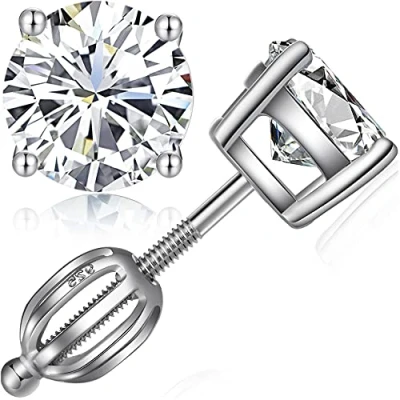 Image of Women Earrings Diamond Studs Men Sterling Silver Stud Cubic Zirconia Mens CZ Fake