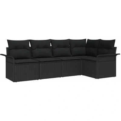 Image of vidaXL 5 Piece Garden Sofa Set with Cushions Black Poly Rattan