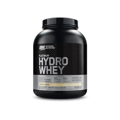 Image of Optimum Nutrition Platinum Hydro Whey, Hydrolysed Whey Protein Isolate Powder with Essential Amino Acids, Glutamine and BCAA, Vanilla Bean Flavour, 40 Servings, 1.6 kg