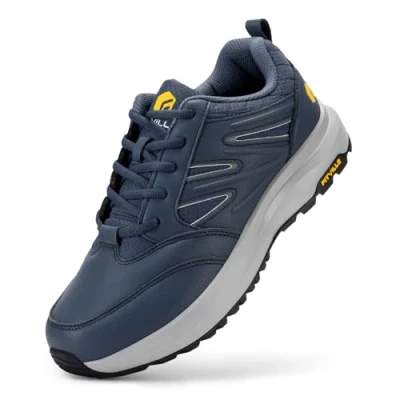 Image of FitVille Mens Extra Wide Fit Hiking Shoes, Walking Trekking Trainers with Arch Support for Heel Pain Relief, Sturdy Core 14 UK Blue