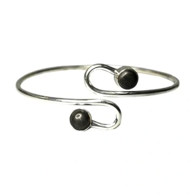 Image of Silver Plated Adjustable Serpentine Cuff Bangle (Black Agate)