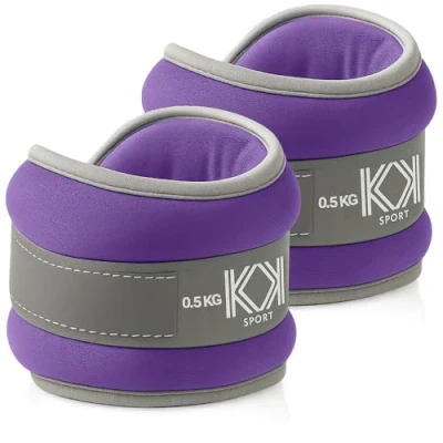 Image of KK Neoprene Ankle Straps Pair Adjustable for Leg Weights Exercise with Padding Walk, Running, Workouts, &amp; Training (Purple 0.5kg)