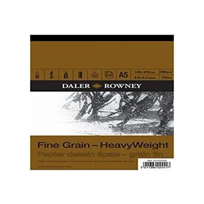 Image of Daler Rowney Fine Grain Lightly Textured Heavyweight 200gsm A5 Drawing Paper Pad, Glued 1 Side, Acid free, 30 White Sheets, Ideal for Professional Artists &amp; Students