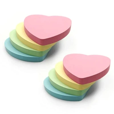 Image of Evergreen Goods Heart Shaped Sticky Post Notes Removable Adhesive Assorted Colours (Yellow, Pink, Blue, Green) 100 Sheets per pad 76x76mm (3&quot;x3&quot;) (8 Pads, Pastel Hearts)