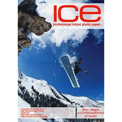 Image of Ice Professional Inkjet Photo Paper A4 Gloss 180 gsm (Pack Size 25 Sheets)