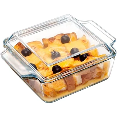 Image of karadrova 1L Small Casserole Dish with Lid, 20.5x15.5x8.6cm Glass Oven Individual Square Dishes, Microwave and Safe