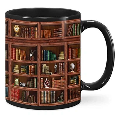 Image of Gokruati 330ml Library Bookshelf Travel Mug,Tea Mugs Milk Mug Porcelain Bone Unique Coffee with Handle for Cocoa and Mulled Drinks