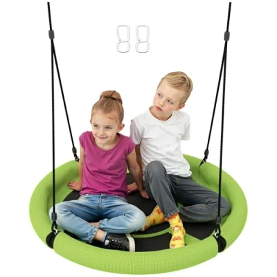 Image of AIYAPLAY Nest Swing Seat for Kids, 100 cm Diameter Saucer Tree Set with Height Adjustable Hanging Ropes Outdoor, Playground, Garden, Green