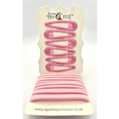 Image of Hair Accesories School Set Girls 14Hair Elastics Bendies Bobbles 6 Clips Slides Ponios (Pink)
