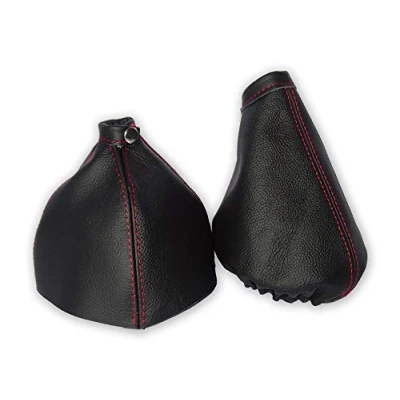 Image of The Tuning Shop Ltd Gear Handbrake Gaiter Compatible with Alfa Romeo 159 Leather Red Stitching