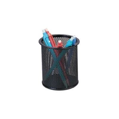 Image of Q Connect Pen Cup Metal Black (office Set) / Small Office Accessories/Type Desktop/Kind For Pens/Material Metal/Dividers N.a. Colour Black/Dimensions (mm) 90x100