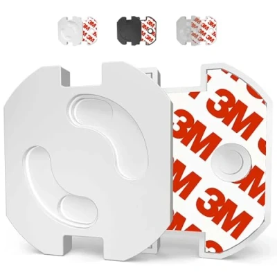 Image of Schuko European Child Safety Plug Protector with Swivel Mechanism and 3M Adhesive Ideal for Babies Children Small at Home [20 White Lids]