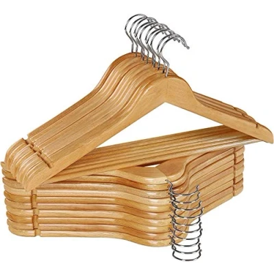 Image of Strong Wooden Hangers Brown Shoulder Notches Wardrobe Garments Non Slip Trouser Coat Jacket Pants Bar Made By Natural Wood (60)