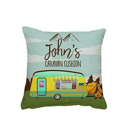 Image of Getagift Personalised Caravan Cushion Themed Funny Cover, Throw Pillow Cover. Gift For Christmas (Design 2) (Linen (45 x 45 CM))