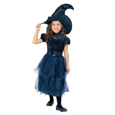 Image of Smiffys Deluxe Midnight Witch Costume, Blue with Dress &amp; Hat, Halloween Child Fancy Dress, Up Costumes