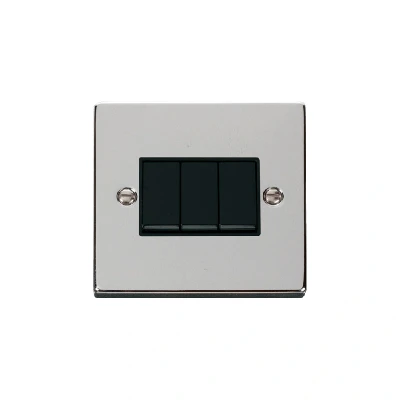 Image of Click Deco 3 Gang 2 Way 10AX Switch Polished Chrome Black Inserts