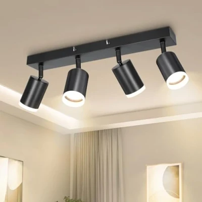 Image of Dehobo LED Ceiling Spotlight GU10, Light 4 Flames Swiveling 350, Lamp Fitting Spot Black Modern for Kitchen Bedroom Living Room, No GU10 Bulbs