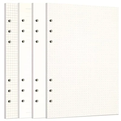 Image of Zelten 1 Pack A5 80 Sheets/160 Pages 4 in Lined Squared Dotted Blank Loose Leaf Punched Paper Refills for 6 Hole Binder Personal Organizer Diary Notebook Refillable Planner