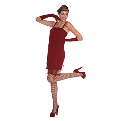 Image of amscan 9905790 Adults Womens Red 1920&#039;s Flapper Dress Fancy Costume UK Size 16 18