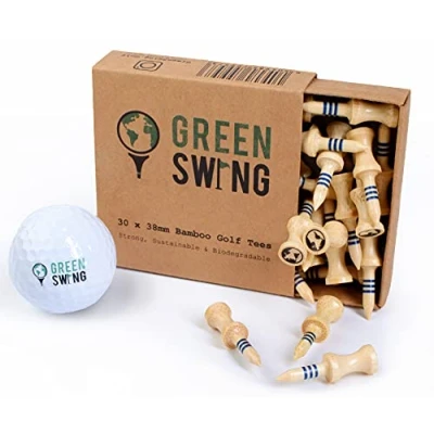 Image of Green Swing Bamboo Golf Tees 38mm Strong Sustainable Biodegradable 30pcs Blue Castle