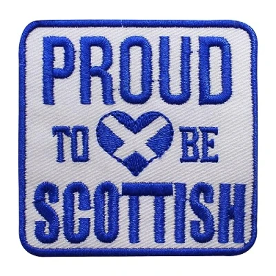 Image of Proud Scottish Patch, Scotland Flag Embroidered Iron on Sew Patch Badge for Clothes etc. 7x7 cm