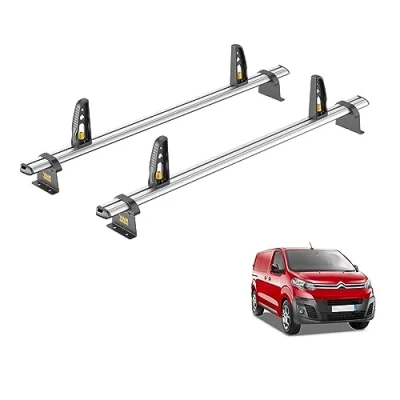 Image of Van Guard Roof Rack for Peugeot Expert (2016+) 2 Aluminium Bars with Loadstops [Note: Only Suitable &#039;Long&#039; Wheelbase Models Twin Rear Doors.] UltiBar Plus VG333