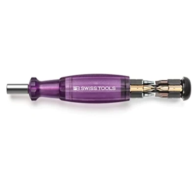 Image of PB Swiss Tools Bit Hand Holder Screwdriver 6464 100% Made Magnetic with Bits in the Handle, Includes Slot 2/3/4, PH1/PH2, T10/T15/T20 Bits, Purple