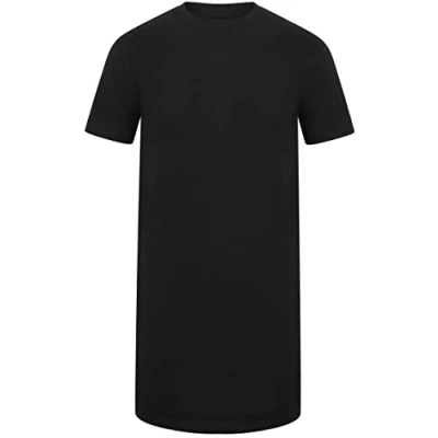 Image of Mens Longline T Shirts Short Sleeve Cotton Plain Long Designer Tee Tops (Black, S)