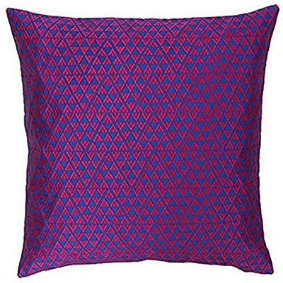 Image of Riva Paoletti Louvre Cushion Cover Skydiver Blue and Camellia Pink Metallic Jacquard Fabric Geometric Triangle Design 100% Polyester 45 x 45cm (18&quot; 18&quot; inches)