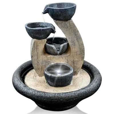Image of Indoor Tabletop Fountain Water Feature LED Lights Polyresin Statues Home Decoration (4 Bowls Fountain)