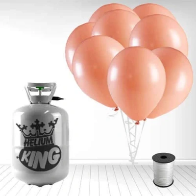 Image of Disposable Helium Gas Cylinder with 30 Balloons and Curling Ribbon included (Pastel Coral Peach, Single)