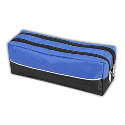 Image of Arpan x Large Size Double Zip Fabric Pencil Case Ideal for School/College/Uni. Make Up Pink/Blue/Red/Purple/Green 1 (Blue)