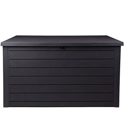 Image of Keter Ontario XXL Cushion Box, Storage Anthracite, 870 Litres, Wood Look with Gas Pressure Springs, Approx. 146 x 82 86 (H) cm