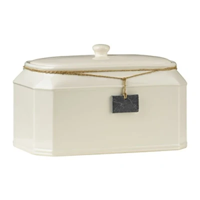 Image of Premier Housewares Rural Touch Dolomite Bread bin Tagged Biscuit Tin with Lid Jar Crock Basket Storage Cream 23H x 35W 24D cm, 14 8