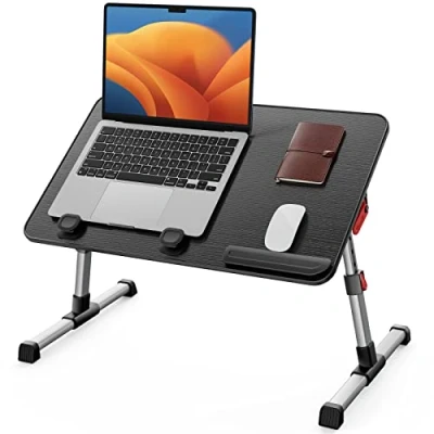 Image of SAIJI Table, Bed Table Height Adjustable, with 4 Adjustable Angles, Foldable Laptop Desk, for Sofa Couch Floor Work Study Reading Writing Breakfast, Fits up to 17&#039;&#039; (60 x 33 cm, Black)