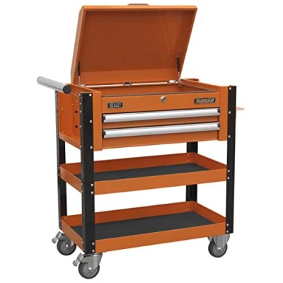 Image of Sealey Superline Pro Heavy Duty Mobile Tool &amp; Parts Trolley 2 Drawers Lockable Top Orange