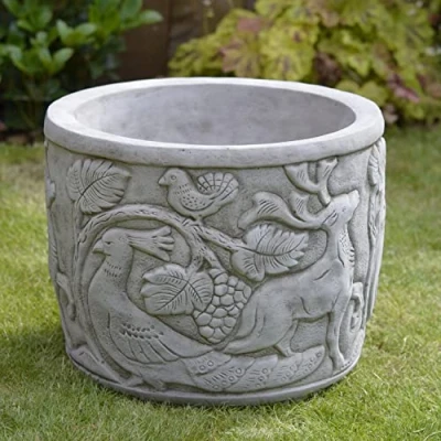 Image of ONEFOLD Peacock Flower Planter Pot Set of 2 / Hand Cast Stone Garden Ornament/Home Patio Conservatory Decor/Large Outdoor