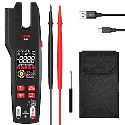 Image of BSIDE Digital Clamp Meter 9999 Counts 600A Open Jaw Electrical Tester Infrared Thermometer TRMS Multimeter 3 in 1 Colour LCD AC DC Current/Voltage VFD Capacitance Ohm Hz Diode Rechargeable