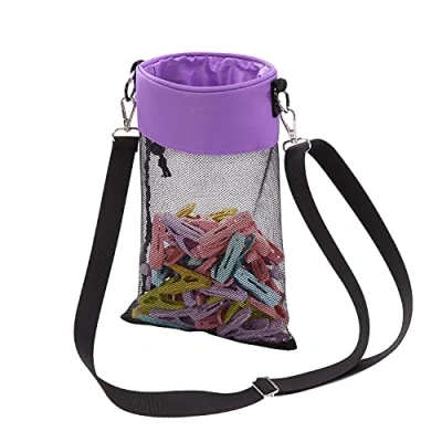 Image of KGMCARE Clothes Peg Bag with Hook for Hanging, Pegs up to 100 Pegs, Indoor and Outdoor Use (Purple)