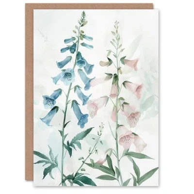 Image of Artery8 Greeting Card Pink Blue Foxglove Flowers Modern Watercolour For Her Woman Birthday