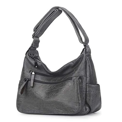 Image of Artwell Fashion Crossbody Bag For Women Shoulder Soft PU Leather Handbags Purses Multi Pocket Hobo Tote (Gray)